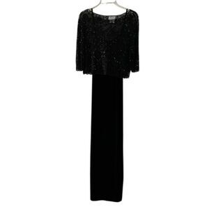 Stenay Vintage Black Velvet Formal Dress Beaded Floral Mesh Top Womens Size 10